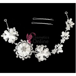 Tiara Ti005GG argintie pentru mirese cu cristale din sticla si perle